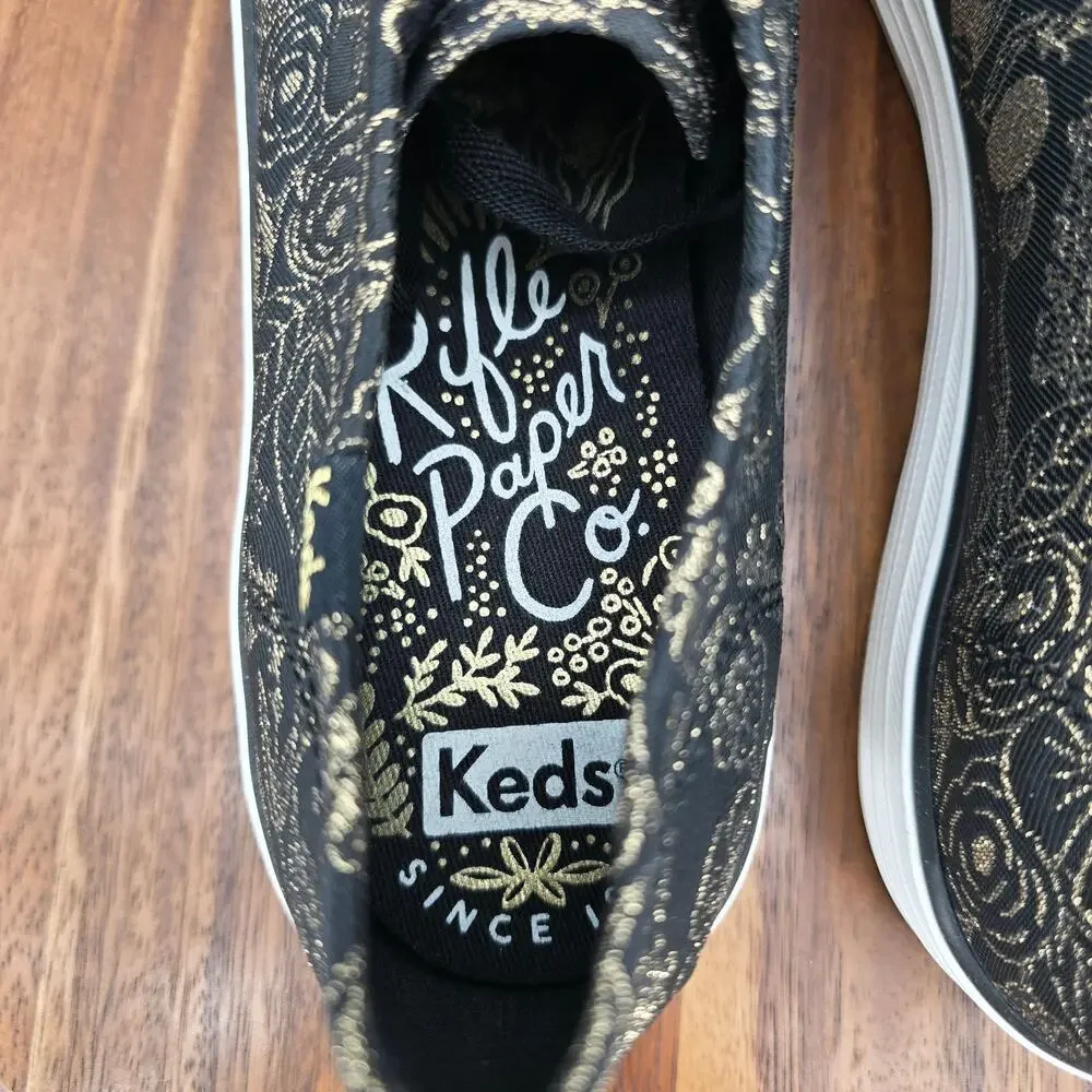Keds Shoes Womens 9 Black Gold Floral Platform Lace Up Rifle Paper Co Sneakers - Picture 6 of 8
